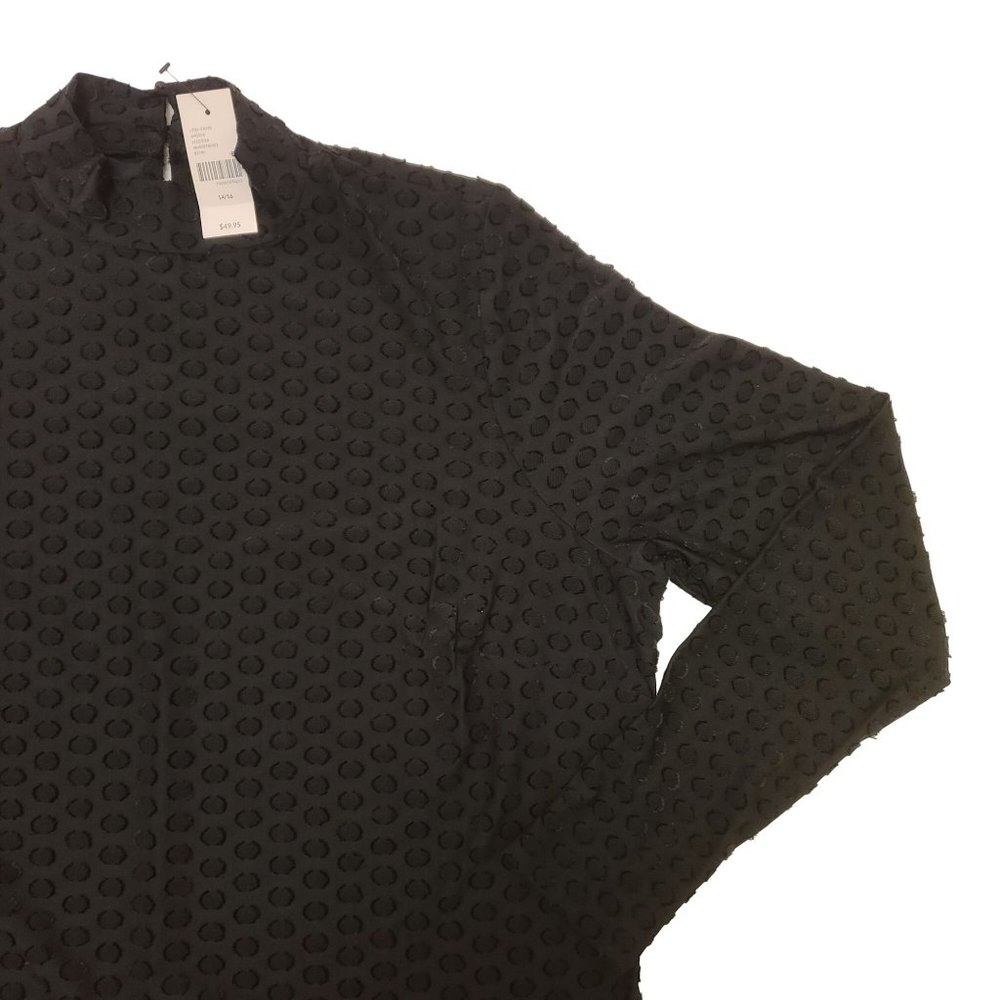 Lane Bryant Blouse Shirt Jaquard Spot Longsleeve Mock Turtleneck Black 14 16 NWT - Picture 10 of 13